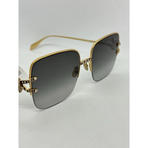 ALEXANDER MCQUEEN square women's sunglasses + hard case 57mm AM0371S Gold/Gray - Picture 9 of 13